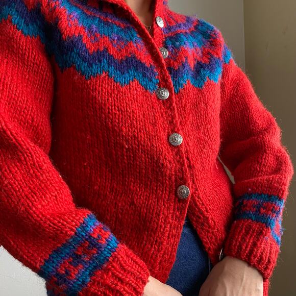 vintage handmade wool cardigan sweater - Picture 1 of 6